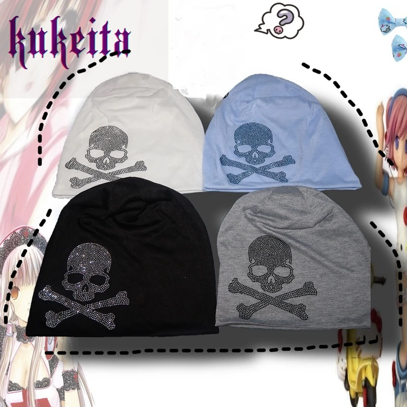 Unisex Harajuku Gothic Punk czaszka czarny szary biały cienka bawełna czapka typu Beanie hip-hopowa moda Streetwear