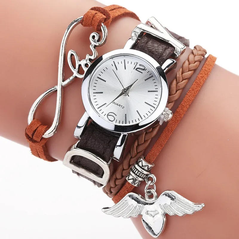 Vintage Elegant Watch for Women Classic Small Dial Bee Pendant Quartz Clock Leather Belt Bracelet Wristwatches Reloj Mujer