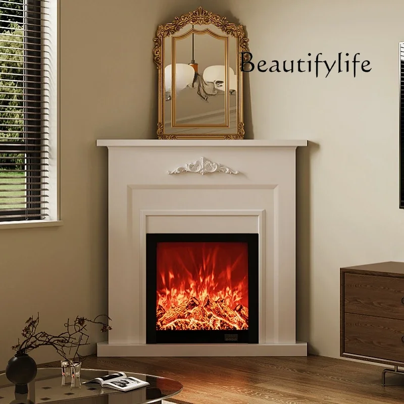 Solid wood corner simulation fire fireplace cabinet American corner entrance decorative cabinet living room triangle small size