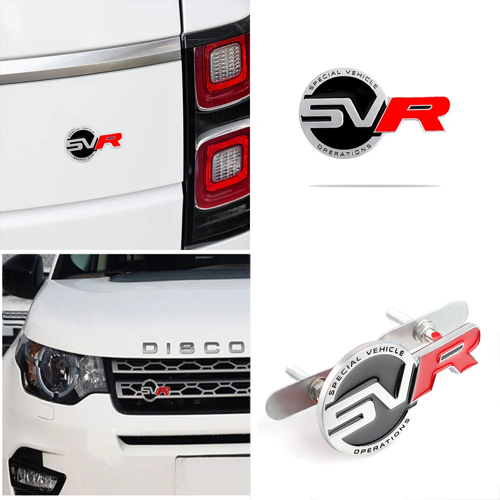 1PC 3D Metallic SV SVR Badge Sticker Car Front Grille Decorative Sticker For Land Rover Evoque Range Rover Defender SVR Sport