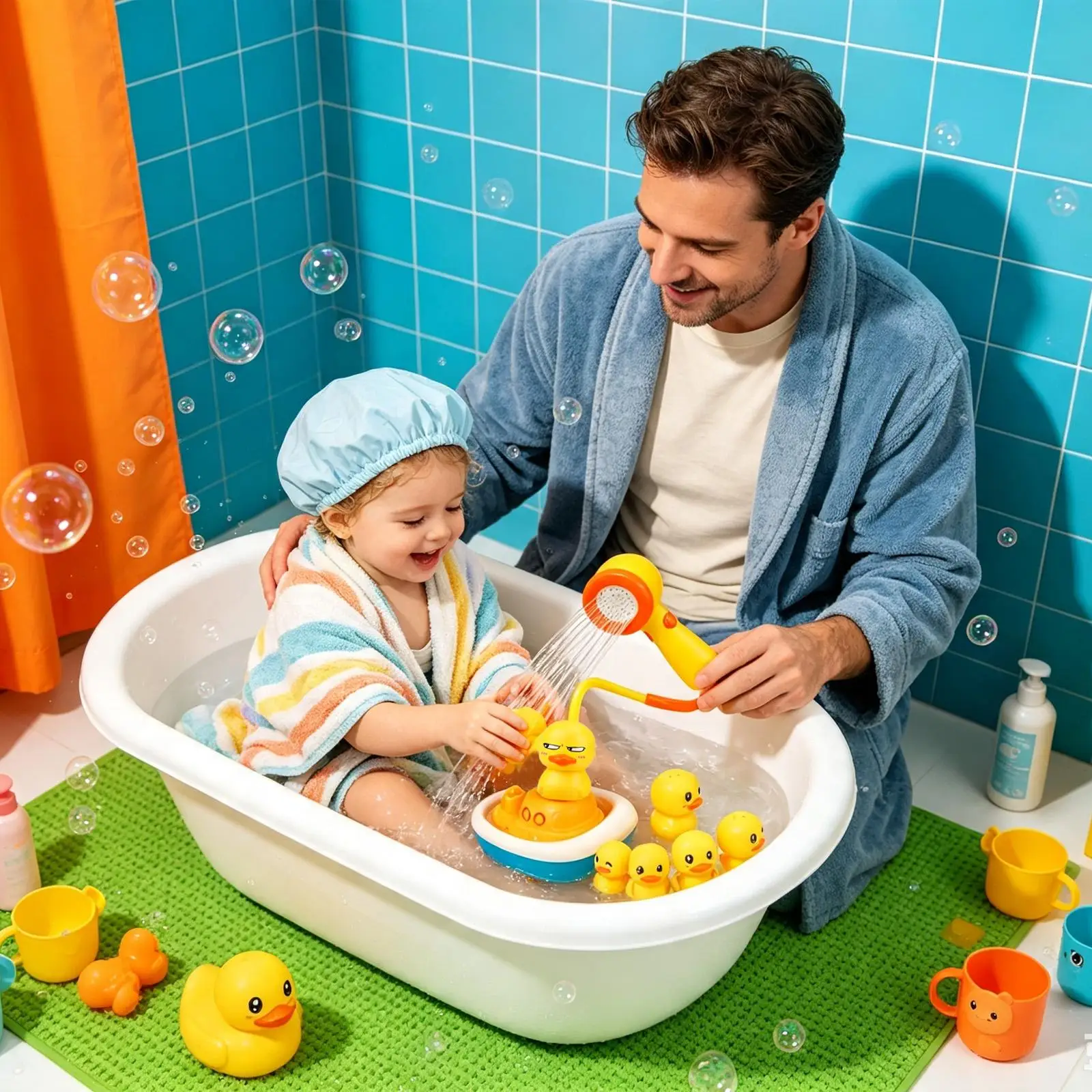 Boat Bath Toy With 3 Water Modes Shower Head Electric Boat With 3 Squirting Ducks Suction Cup Bathtub Toys For Boys Girls