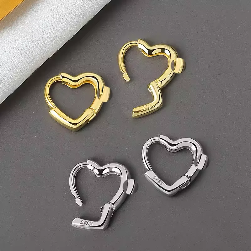 Chất Liệu Bạc 925 Không Đều Lõm-Lồi Hình Trái Tim Nhỏ Bông Tai Nữ Mặt Dây Chuyền Trang Sức Bạc