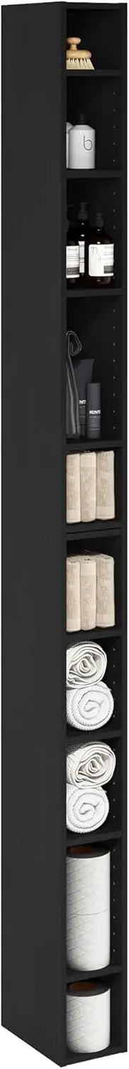 

10-Tier Space Saving Bookshelf, Slim Storage Shelf for Living Room Bedroom Office, Blackwood Finish