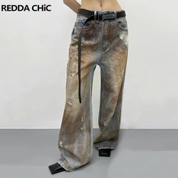 REDDACHiC Dirty Wash Blue Baggy Jeans Women Aesthetic Tie Dye Ripped High Waist Wide Leg Boyfriend Oversize Pants Y2k Streetwear