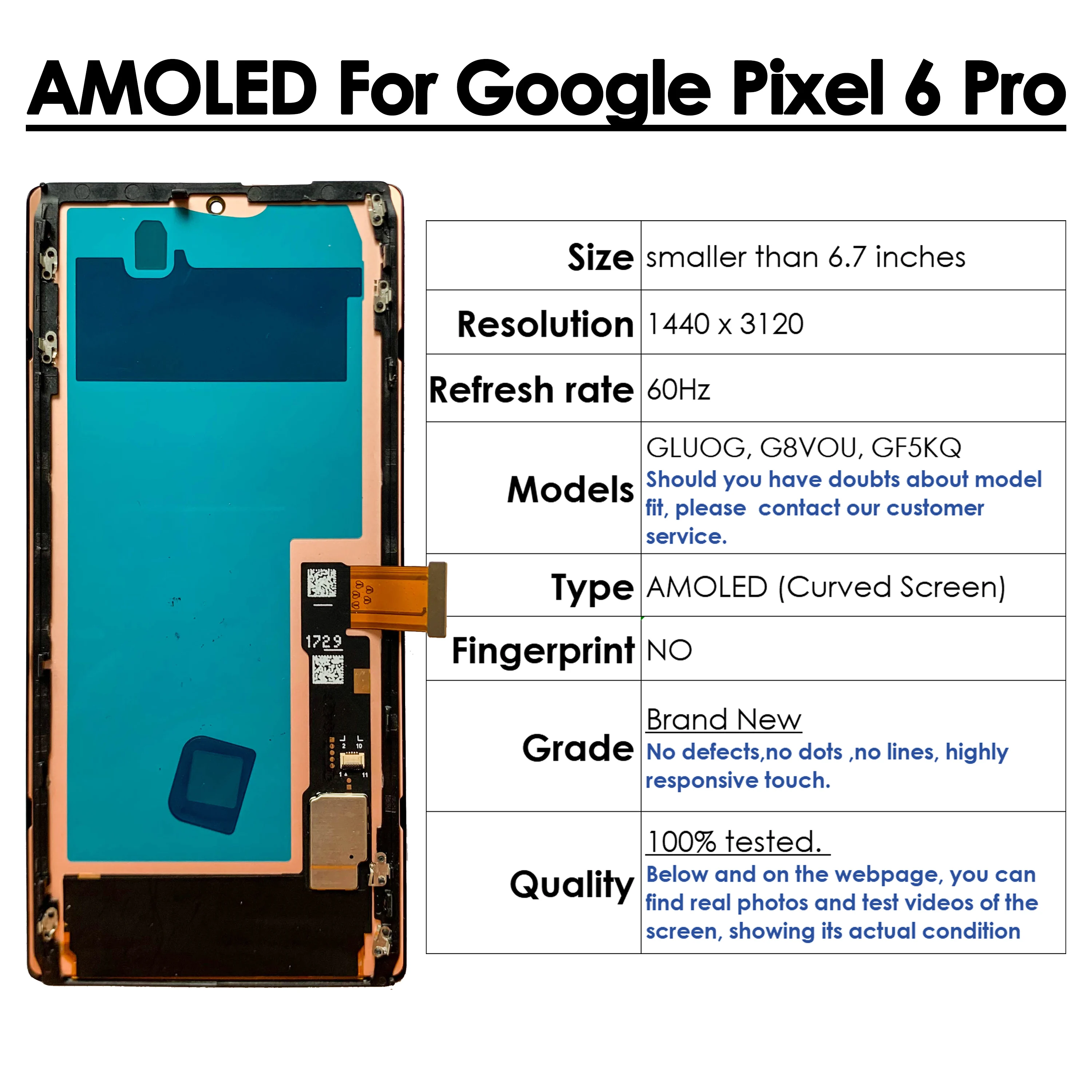 구글 픽셀 6 프로용 AMOLED LCD 디스플레이, GLUOG, G8VOU, GF5KQ 디지타이저 어셈블리, 터치 스크린 교체 수리, 도매