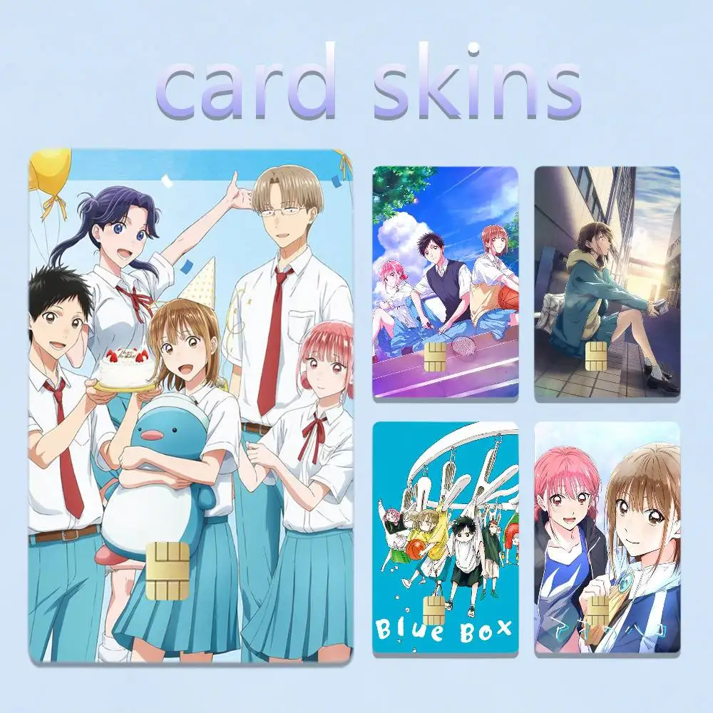 B-Blue Anime Box 4pcs 1Set Laser Holographic Sticker Skin Cover for Credit Bank Debit Card