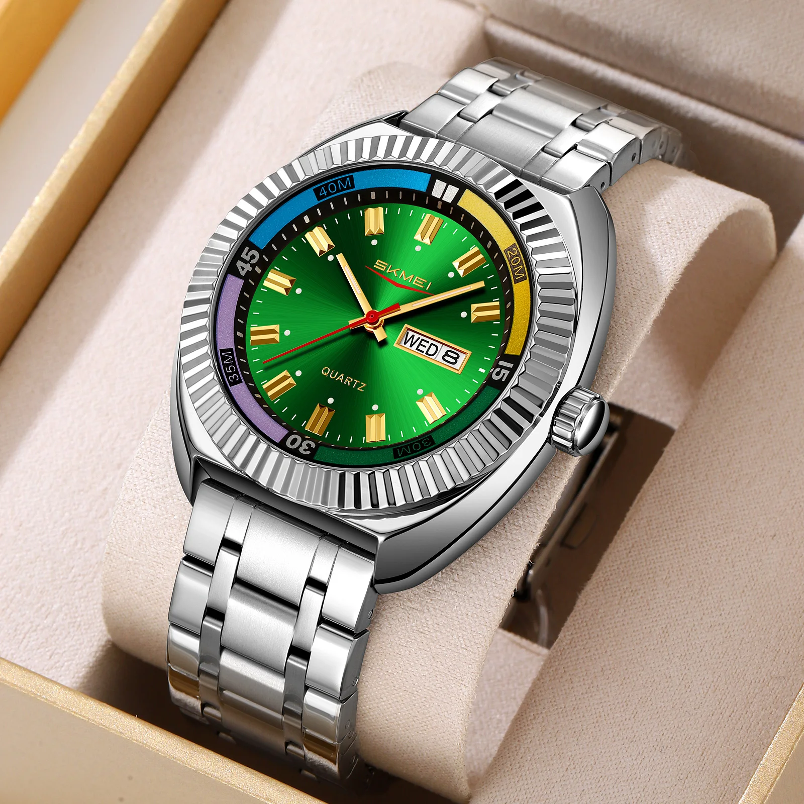 SKMEI 9353 Quartz Movement Stopwatch Alloy Stainless Steel Watch Business Men Wristwatches Clock Waterproof Fashion Male Luxury