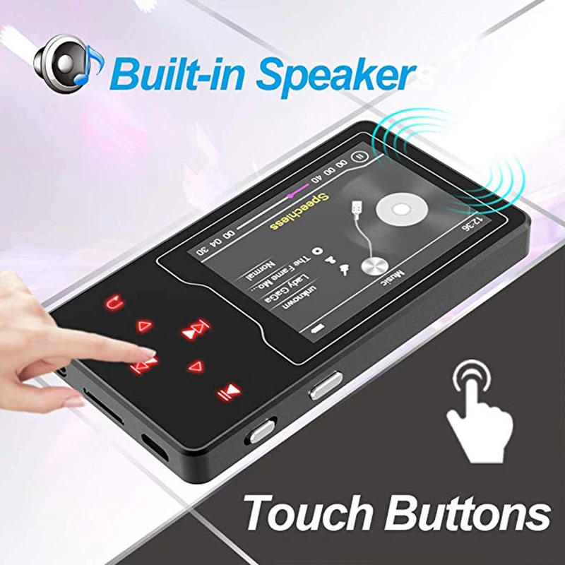 

HIFI MP3 Player with Bluetooth4.2 Touch Button Built-in Speaker 16GB with 2.4 Inch TFT Screen Lossless with FM