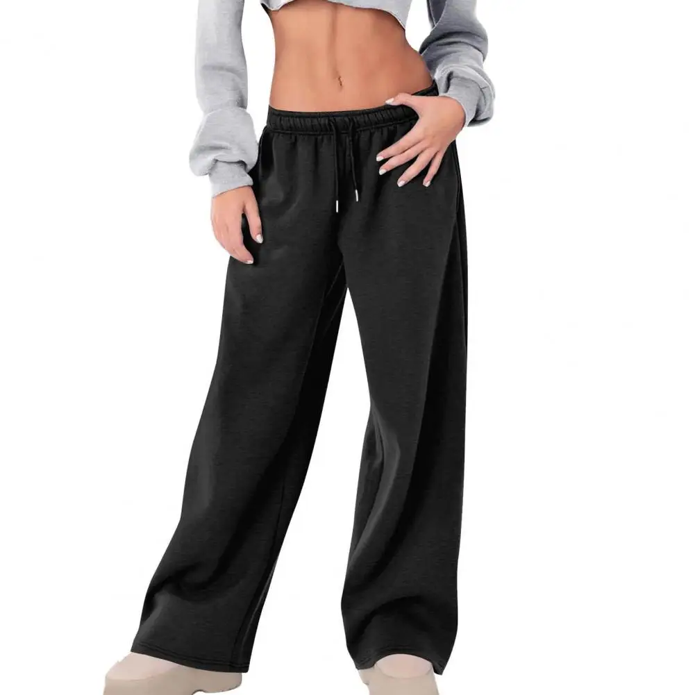 Wide-leg Trousers Velvet Lined Sport Pants with Adjustable Drawstring Waist for Women Winter