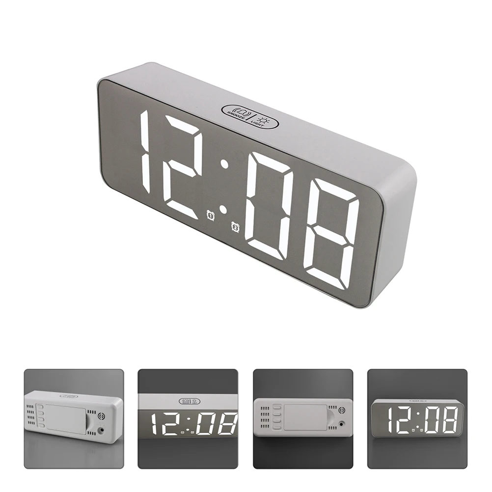 

Digital Desk Clock LED Mirror Alarm Calendar Temperature Display Brightness Adjustment Eco ABS Travel Home Office Decor