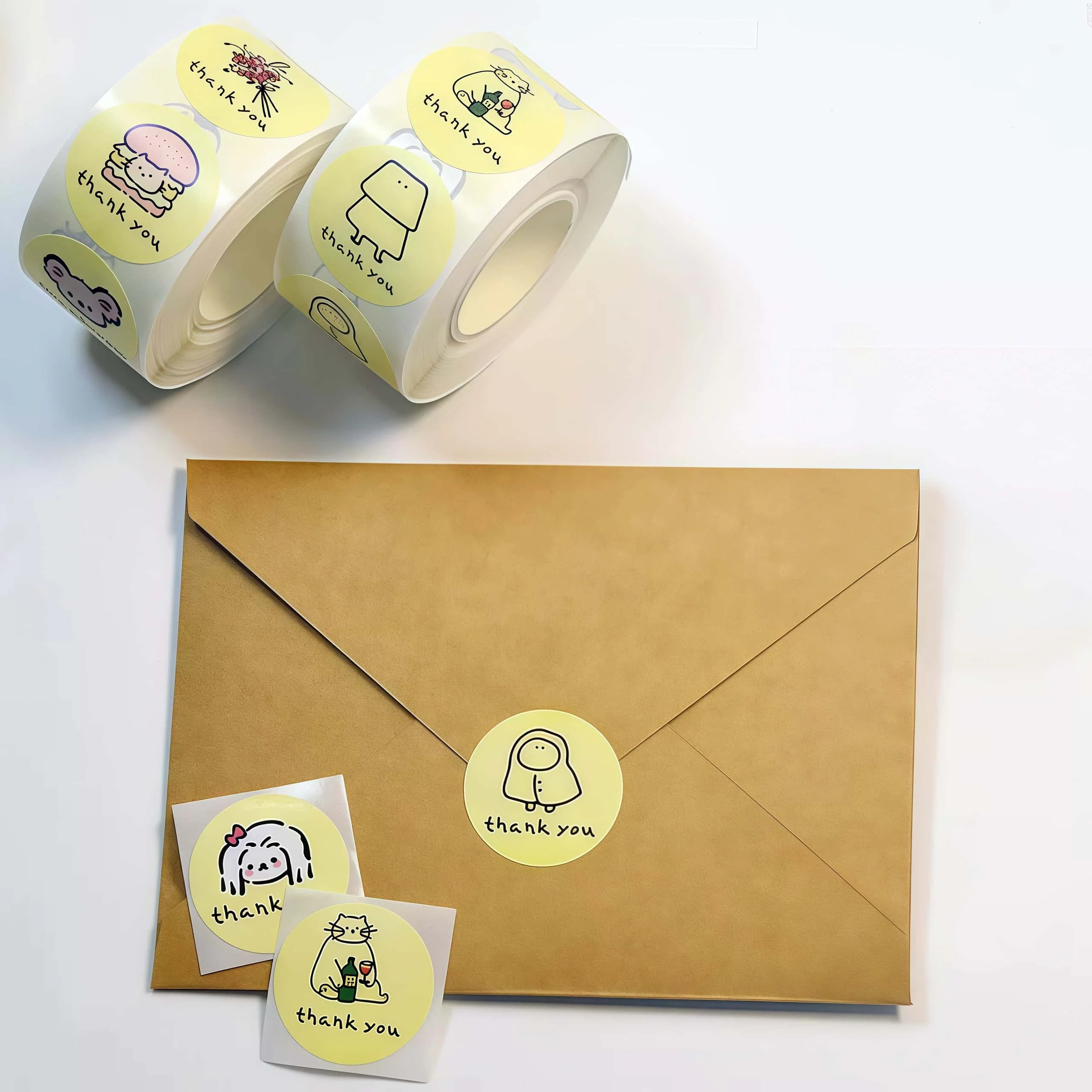 500 Pcs/Roll Cute Cartoon Thank You Stickers, Kawaii Animal Flower Pattern Labels for Gift Wrapping Craft Decor