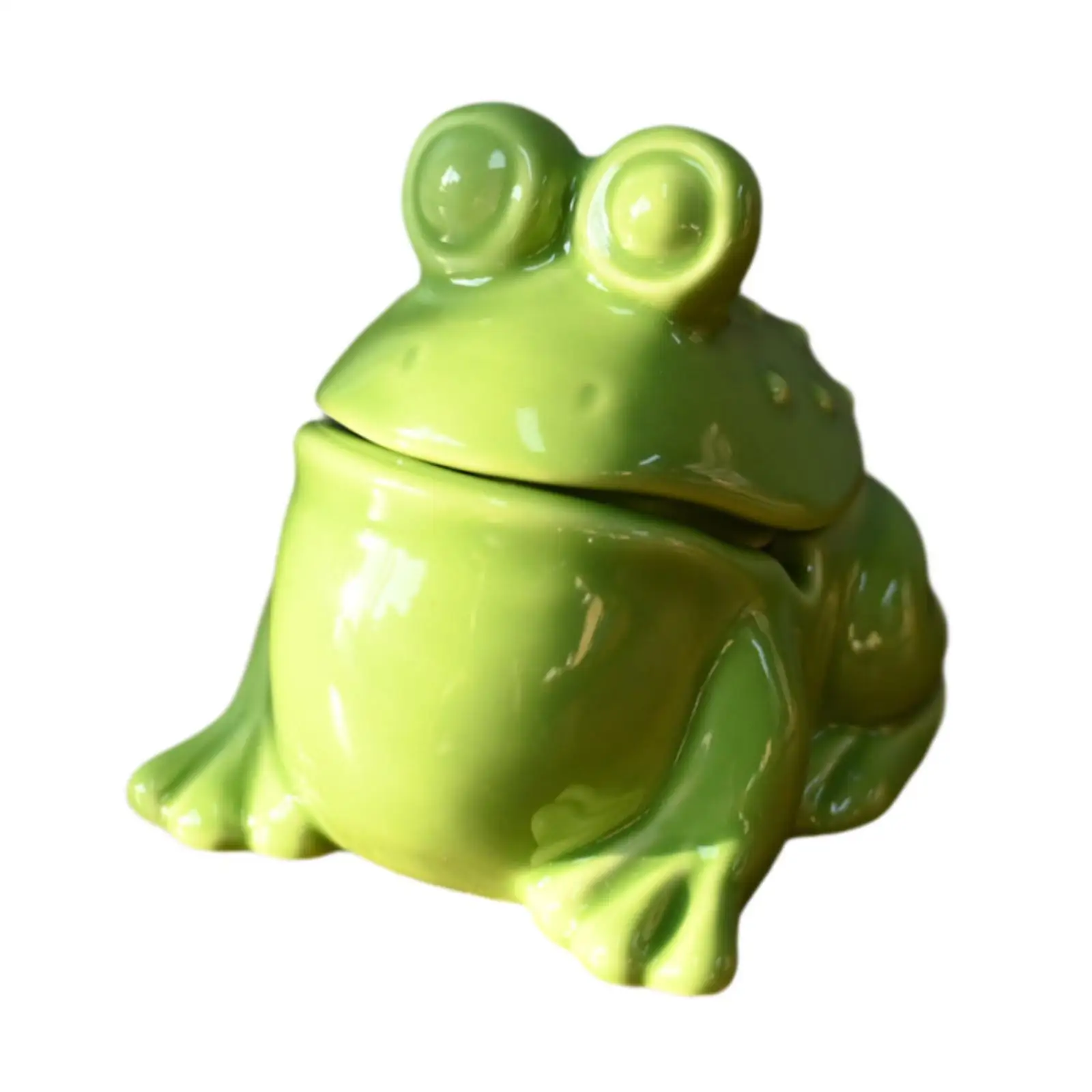 Frog Statue Ceramic Frog Figurine Cartoon Lovely Animal Sculpture for Bookshelf