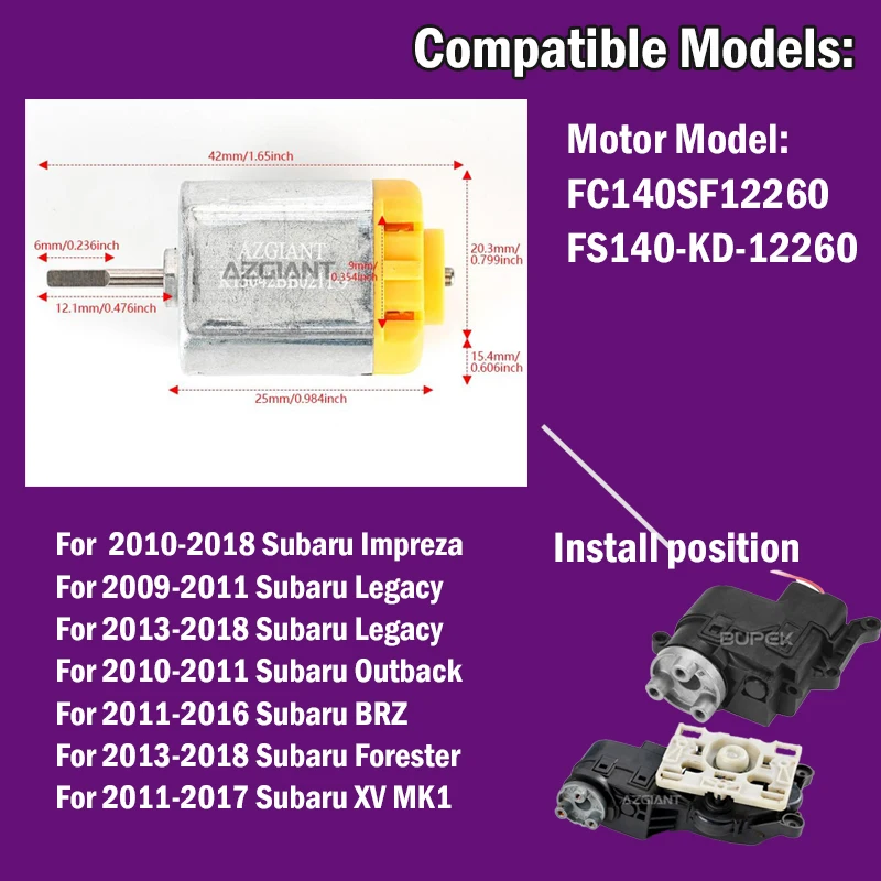 

AZGIANT Car rear view mirror Engine module inner 12V motor For Subaru Forester/Legacy/BRZ/XV MK1