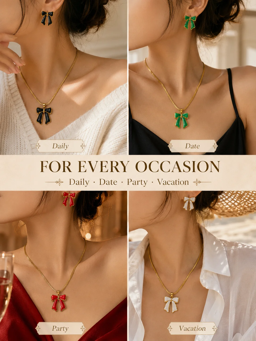 Bow Necklace Earrings Set, Gol - Ribbon Bow Gift review and price