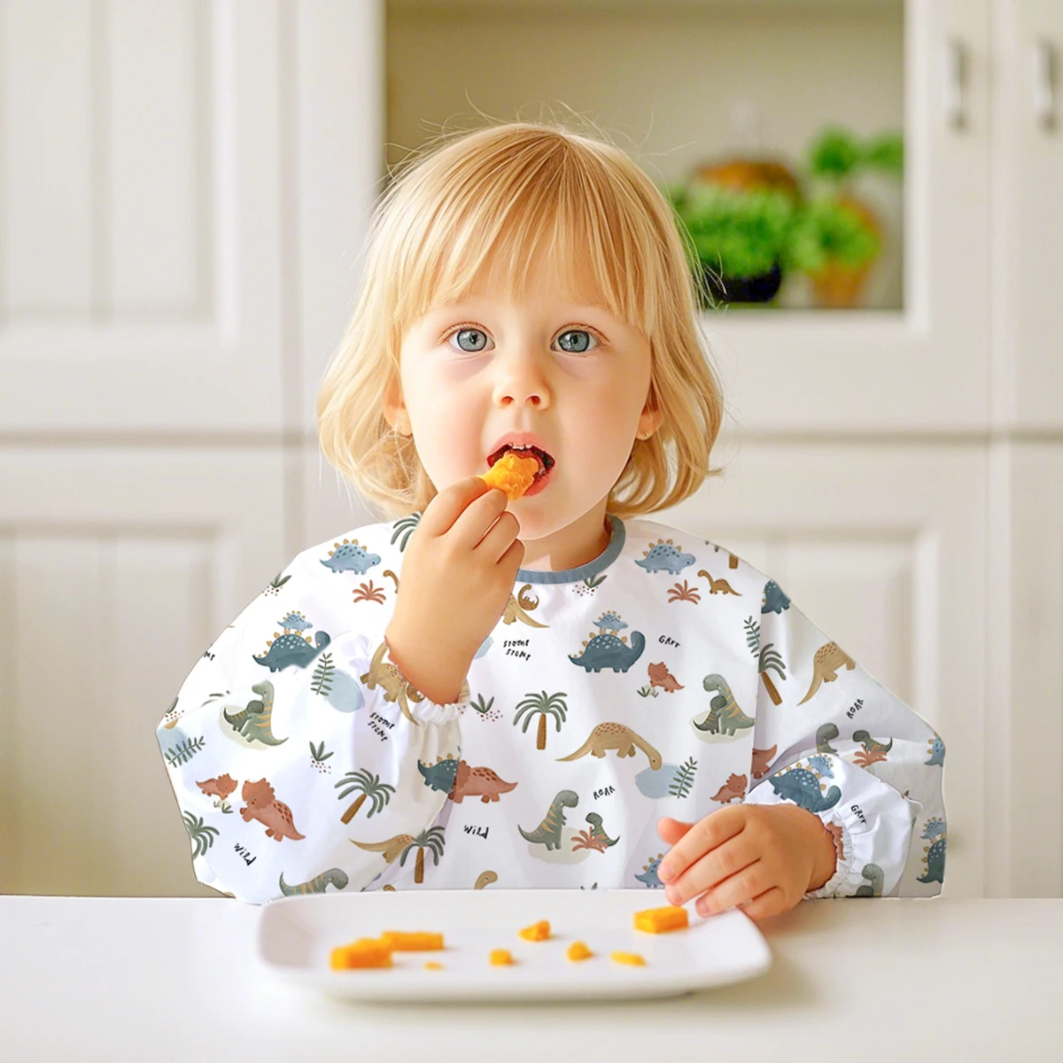 

1pc Long Sleeve Baby Bib 100%Ployester Mess Proof,Baby Toddler Waterproof Sleeved Bib with Pocket,Eating Smock Bib