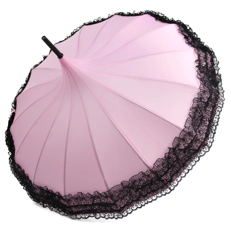 Vintage Pagoda Lace Parasol, Long Hook Handle Sun Umbrella for Victorian Wedding Cosplay