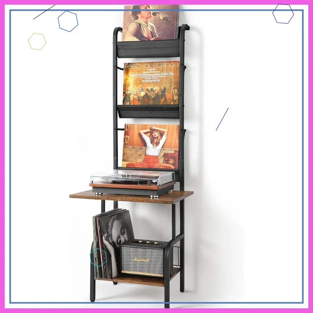 

Vinyl Record Storage Stand with Turntable Table, Holds 200 Albums, Vertical Cabinet Organizer for Living Room