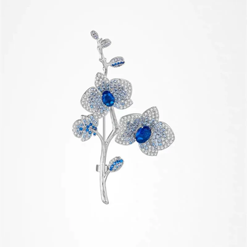 Light Luxury Elegant Purple Crystal Phalaenopsis Flower Brooch For Women Fashion Simple Sweet Geometry Jewelry Party Gifts