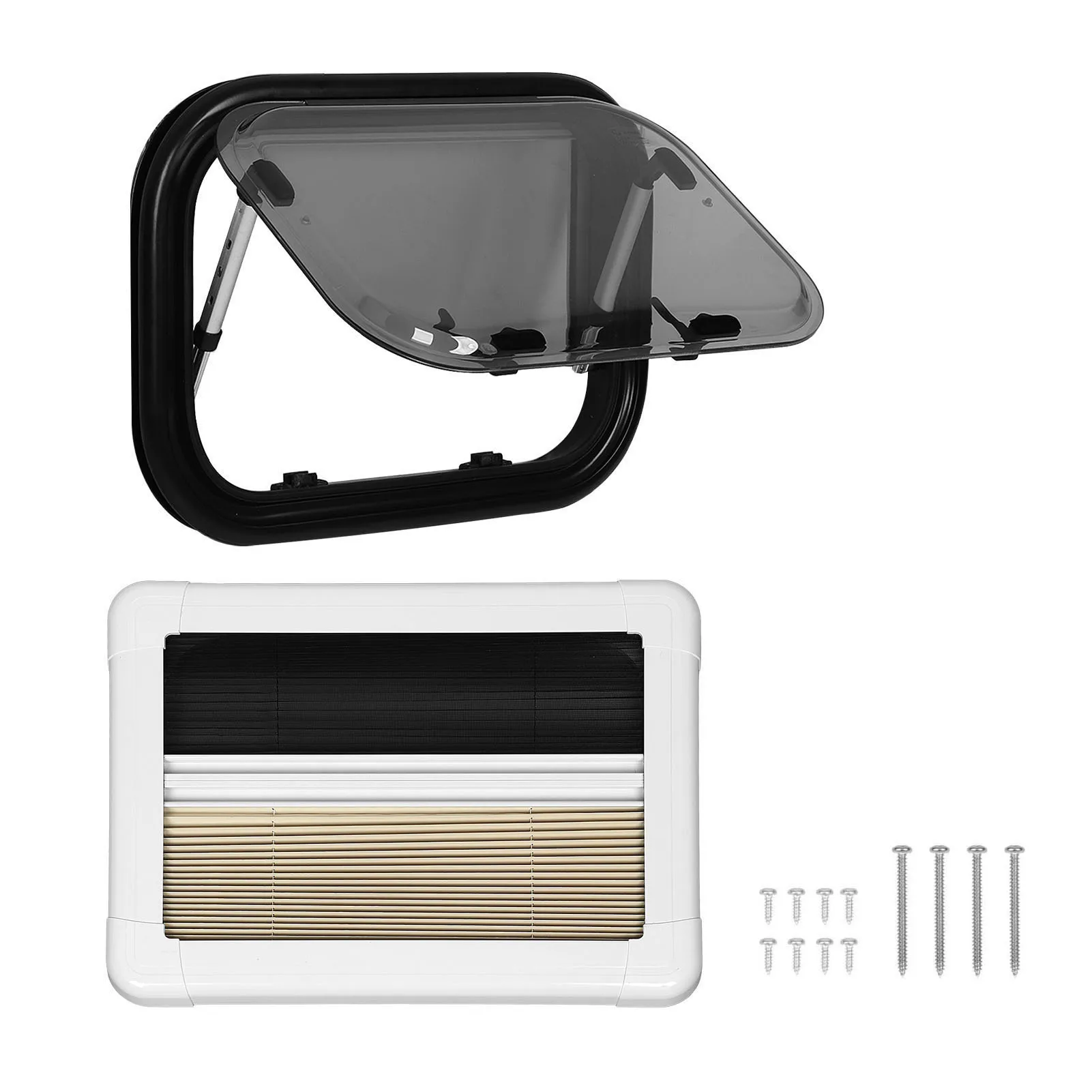

RV Push Out Window 500mm 350mm with Screen Sunshade Acrylic Glass 75° Opening Angle Anti UV for Trailer Campers