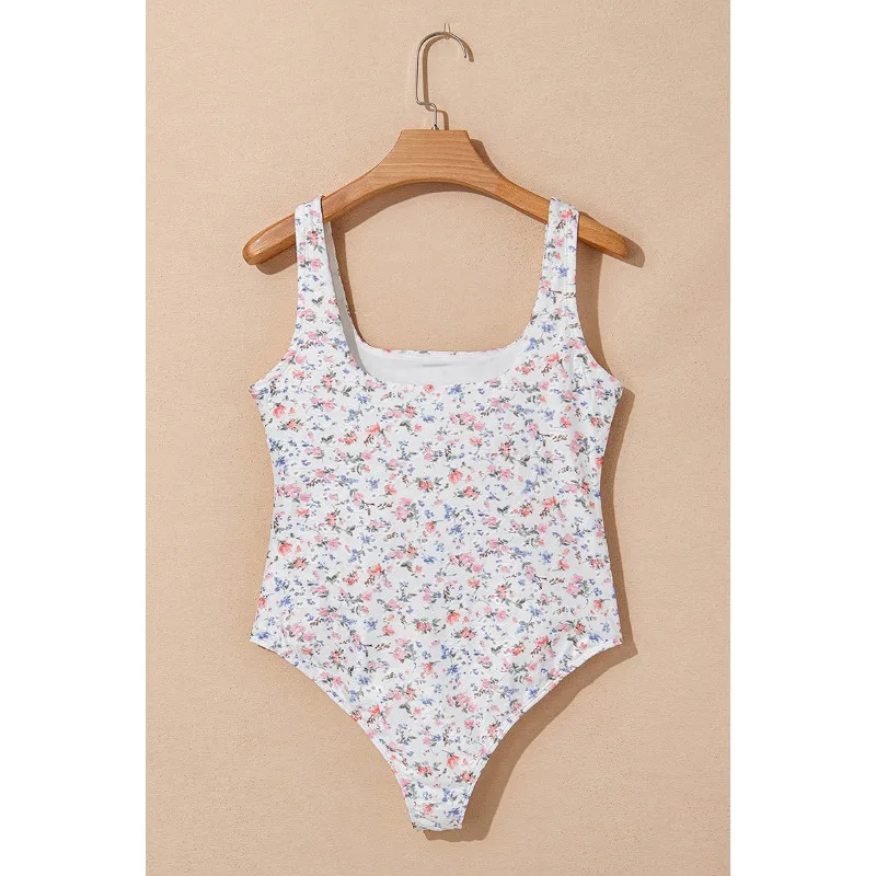 2025 Summer Plant Flower Printed Skinny Vest Bodysuits Women Square Neck Sleeveless Backless Slim Casual Spicy Girls Street Tees