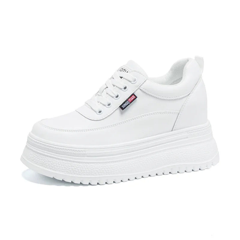 

Женская прогулочная обувь из натуральной кожи 8 см, 3 дюйма, осенне-весенняя повседневная обувь для женщин, белые туфли, модные кроссовки на платформе