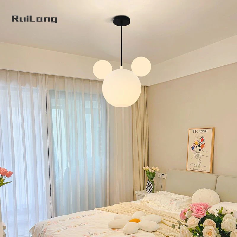 Imagem -05 - Luz Pendente Nórdica para Crianças Bola Minimalista Moderna Luz Suspensa Lustre do Teto do Mickey para Criança Quarto do Bebê Menina Menino Lâmpada do Quarto