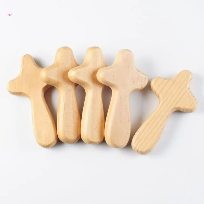 Natural Wooden Handheld Holding Crosses Prayer Gift Clutching