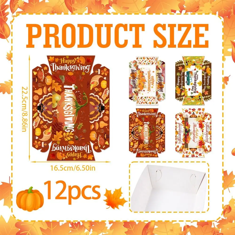 12pcs Mini Snack Paper Boxes Rectangular Pumpkin Maple Leaf Print Disposable Baking Pans Thickened Festival Dinner Plate