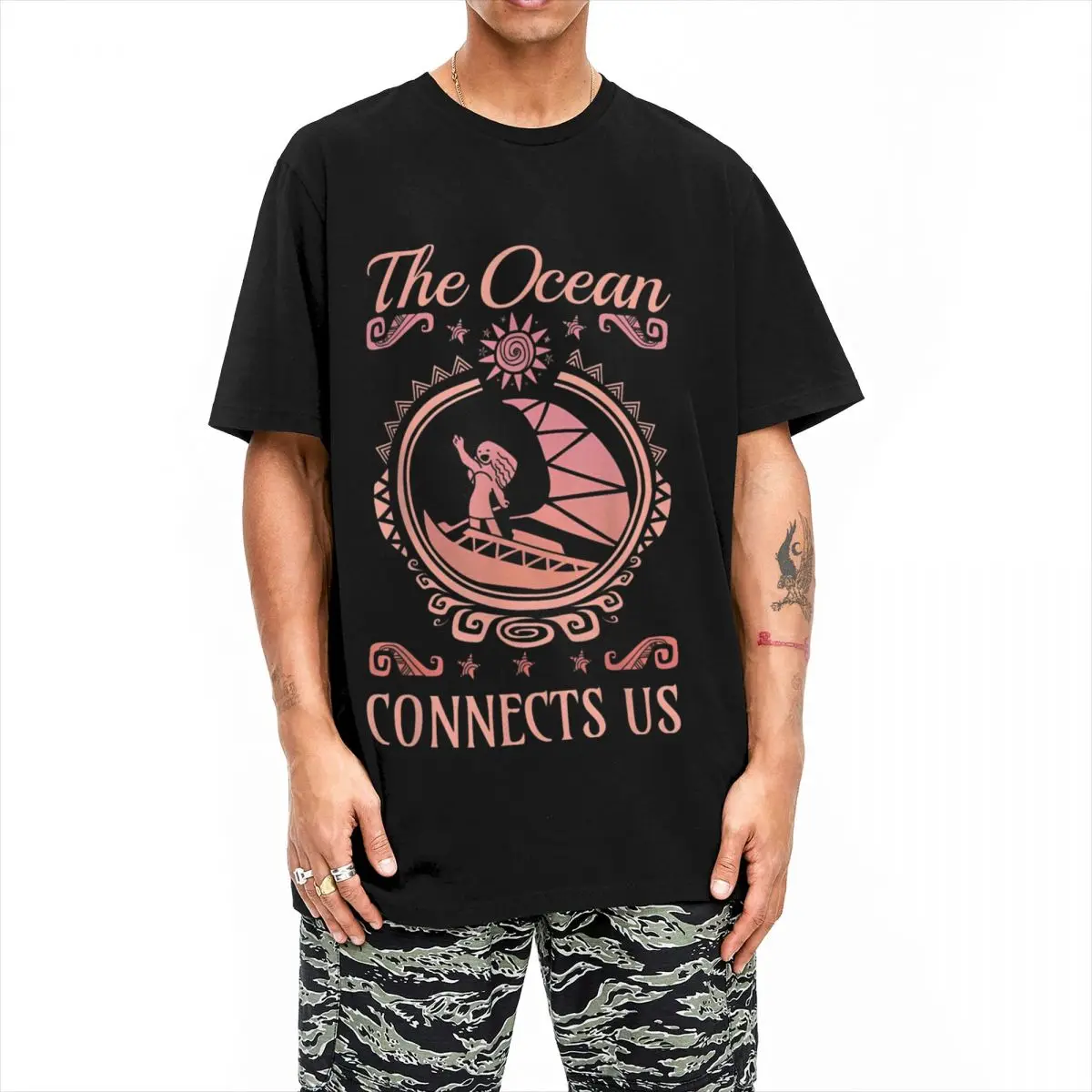 Men Women's T-Shirt Moana The Ocean Connects Us Coral Funny 100% Cotton Tees Short Sleeve T Shirts Round Neck Tops Gift Idea