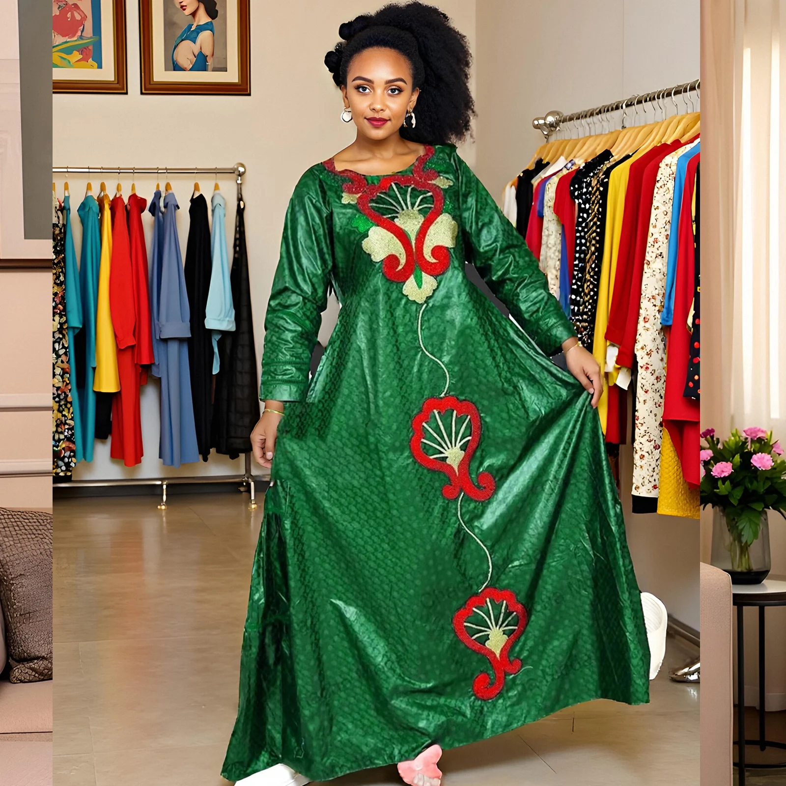 African Dresses For Women Luxury Boubou Material Rich Embroidery Design