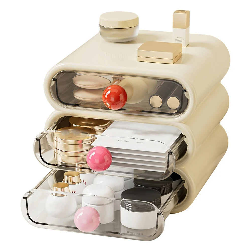 A98E-Three-Layer Drawer Storage Box Compact Dressing Table Drawer-Style Cosmetic Storage Box Can Store Cosmetics Shelf