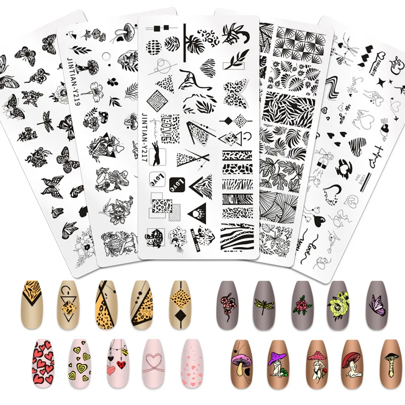 Giapponese nail art stampa piastra in acciaio modello in marmo stampa leopardo farfalla fungo animale nail art stampa piastra in acciaio spot