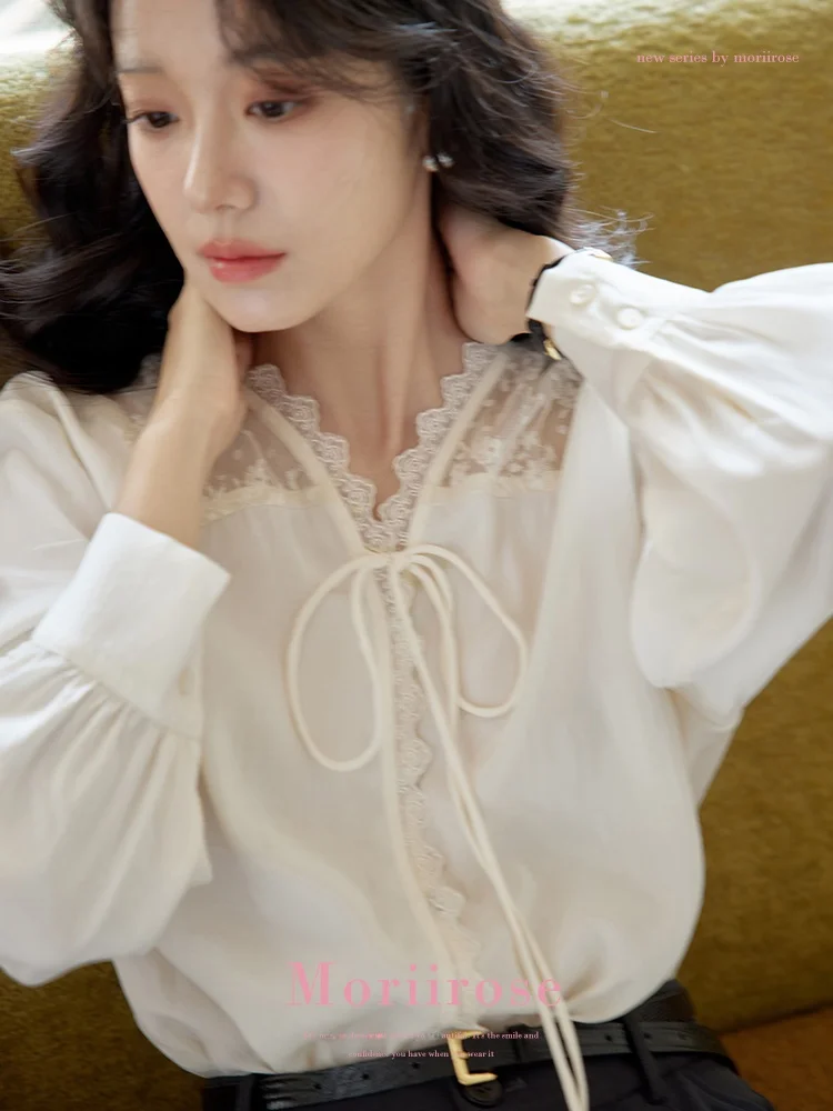 

Moriirose Кружевной подол irt Женский осенний винтажный длинный викторианский дизайн Sense Элегантный топ прямого кроя из модального волокна