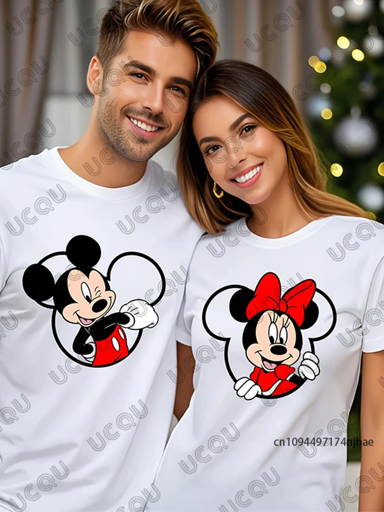 Koszulka bawełniana dla par z nadrukiem Myszki Miki Disneya na Walentynki 2026, damska i męska, letnia, codzienna, oversize, topy w stylu Y2k