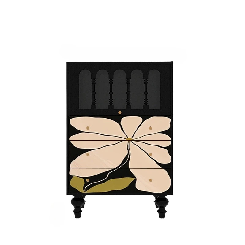 

Colorful flower glass storage cabinet, living room against the wall, vintage storage drawer, bucket cabinet