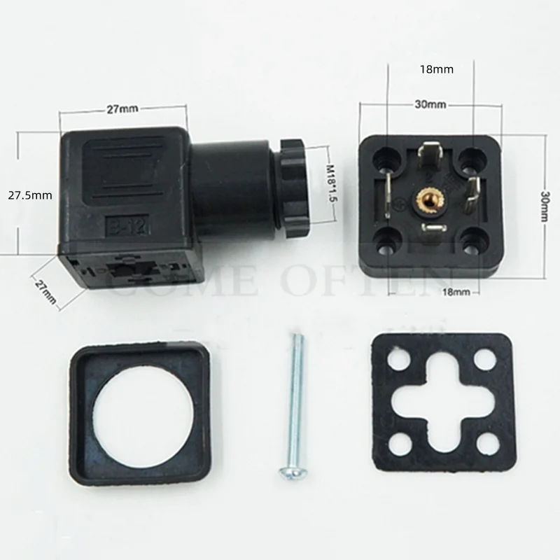 صمام لولبي DIN43650A Solenoid Valve Kits Plug 0200SZ Hydraulic Solenoid Valve Junction Box 4PIN 3PIN Square Plastic Hole Distance الهيدروليك — تفصيل 1