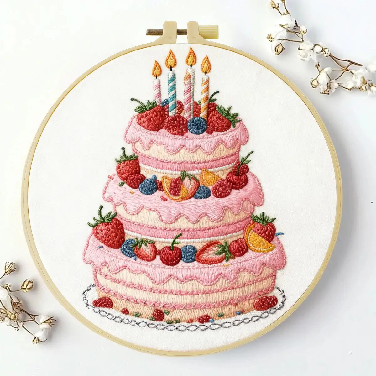 1 Stück 20X20CM/15X15CM 7,87/6,3 Zoll Großes Kuchen-Stickerei-Starter-Kit DIY-Kit DIY-Stickerei-Kit Handarbeiten Nadelkunst Nähkunst – Detail 1