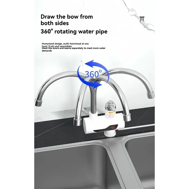 Grifo de agua con pantalla Digital LED, grifo giratorio para baño, cocina, calentador de agua eléctrico sin tanque, enchufe europeo