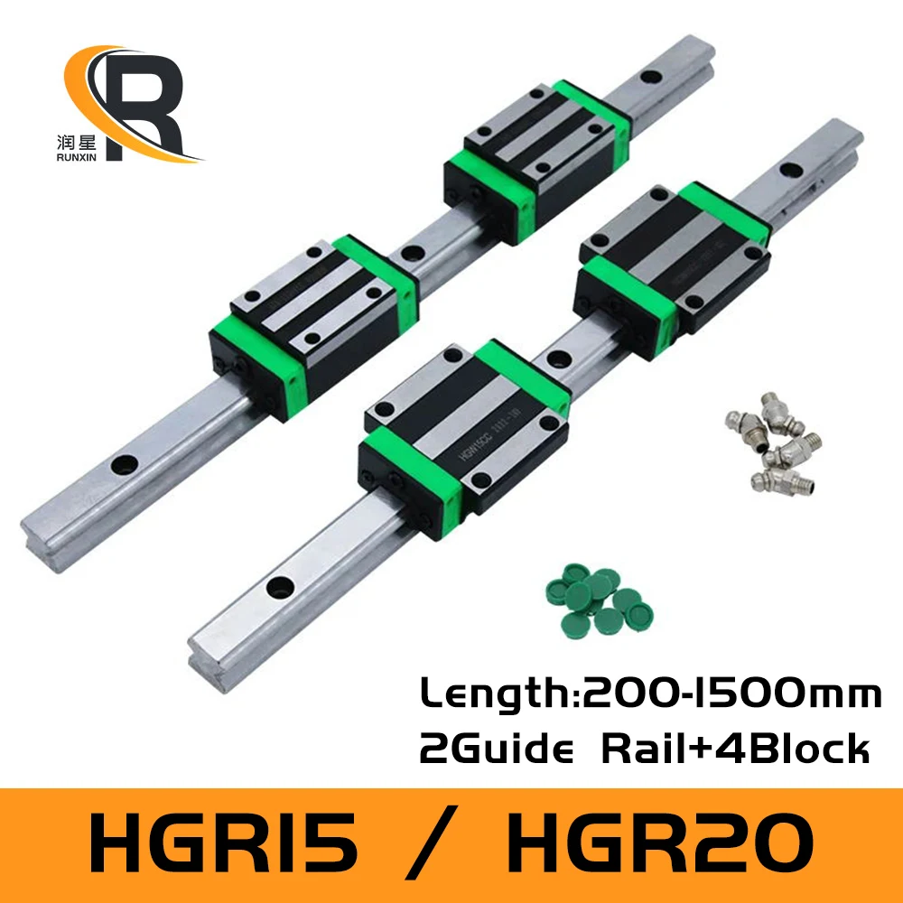 

RXTNC 2pcs HGR15 HGR20 hgr25 L200-1500mm Guide Rail Square Linear+4pcs HGH15CA HGH20CA HGW15CC HGW20CC slide blocks for CNC part