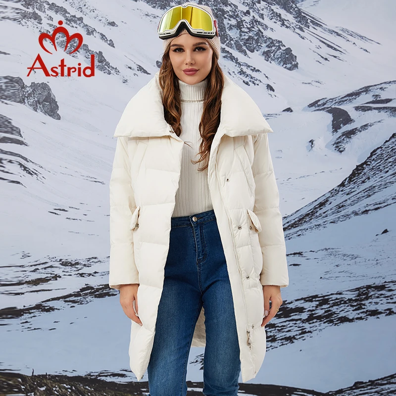 Astrid Women\'s Winter Jacket Big Pockets White Long Parkas Warm Padding Puffer Plaid Quilted Coat Down Jacket Thick Snow Wear