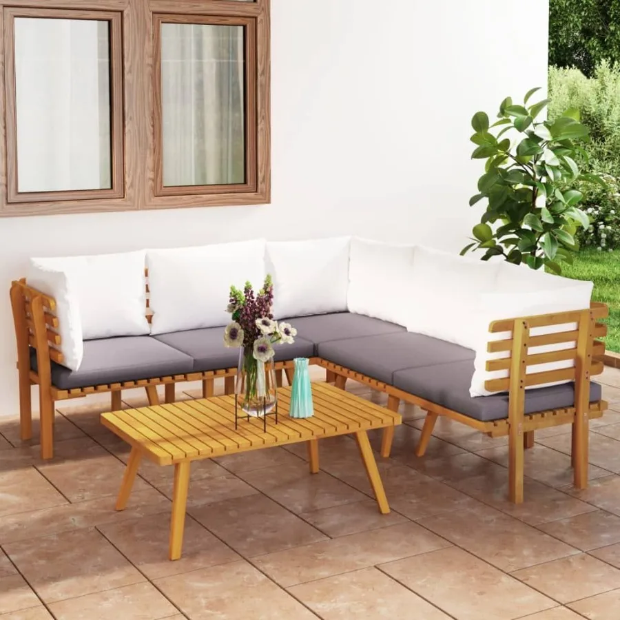 

6 Piece Patio Lounge Set with Cushions Solid Acacia Wood