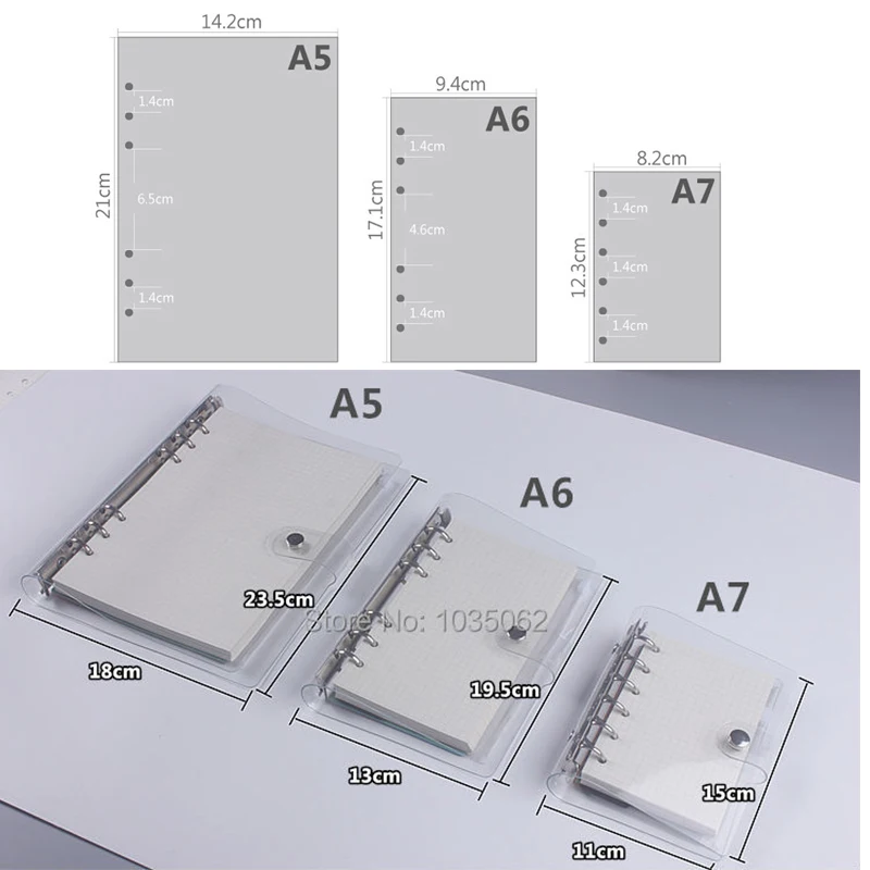 6-Ring A7 A6 A5 Binder Notebook Clear Blue Pink