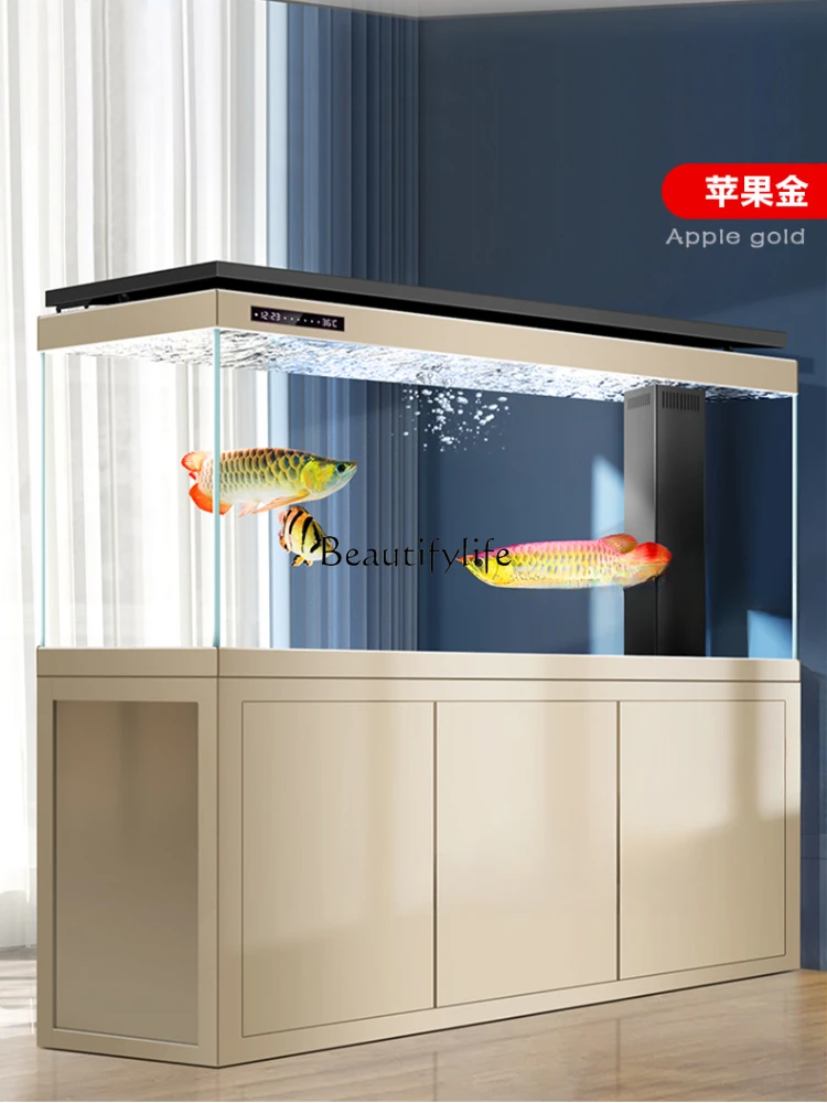 Fish tank living room large smart aquarium ultra-white glass bottom filter aluminum alloy household floor against the wall