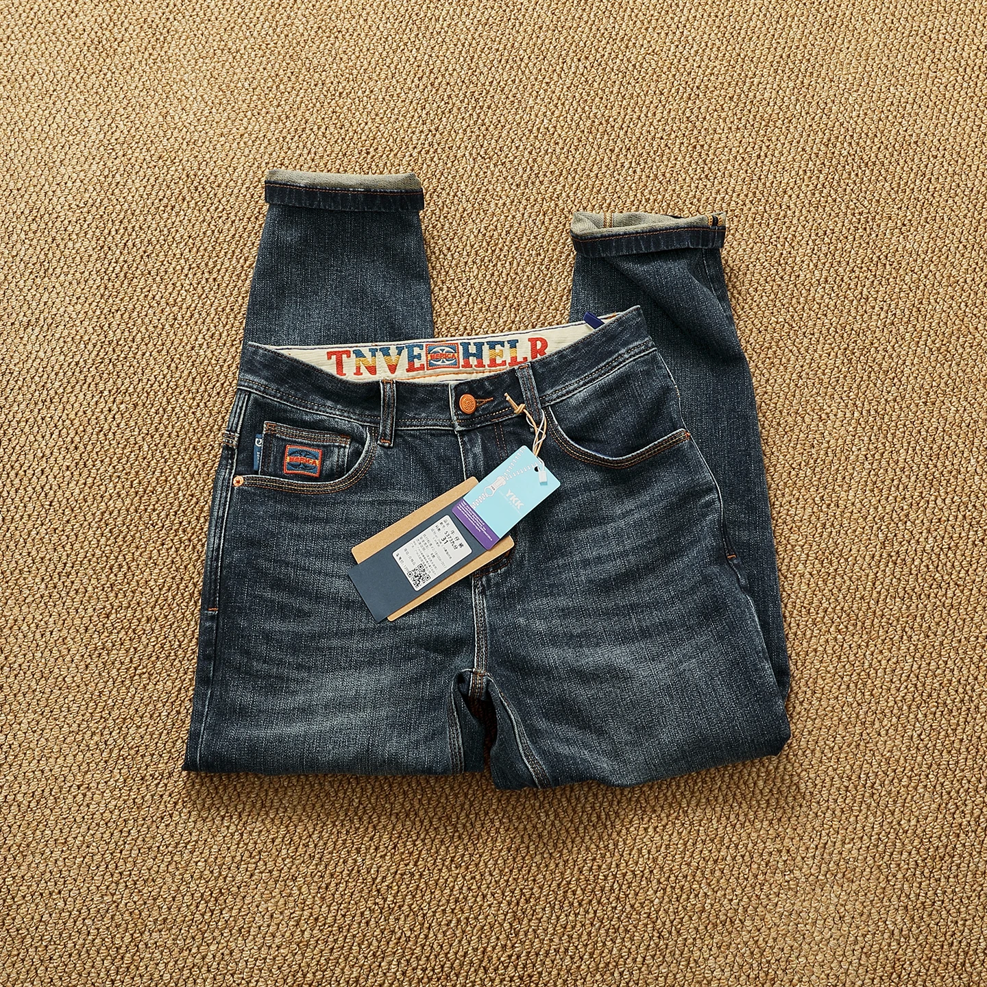 

Retro Waed Cotton Stretch Men's Denim Jeans mid Waist Cone ape Slim Straight Nine Point Autumn Heavyweight Casual Jeans