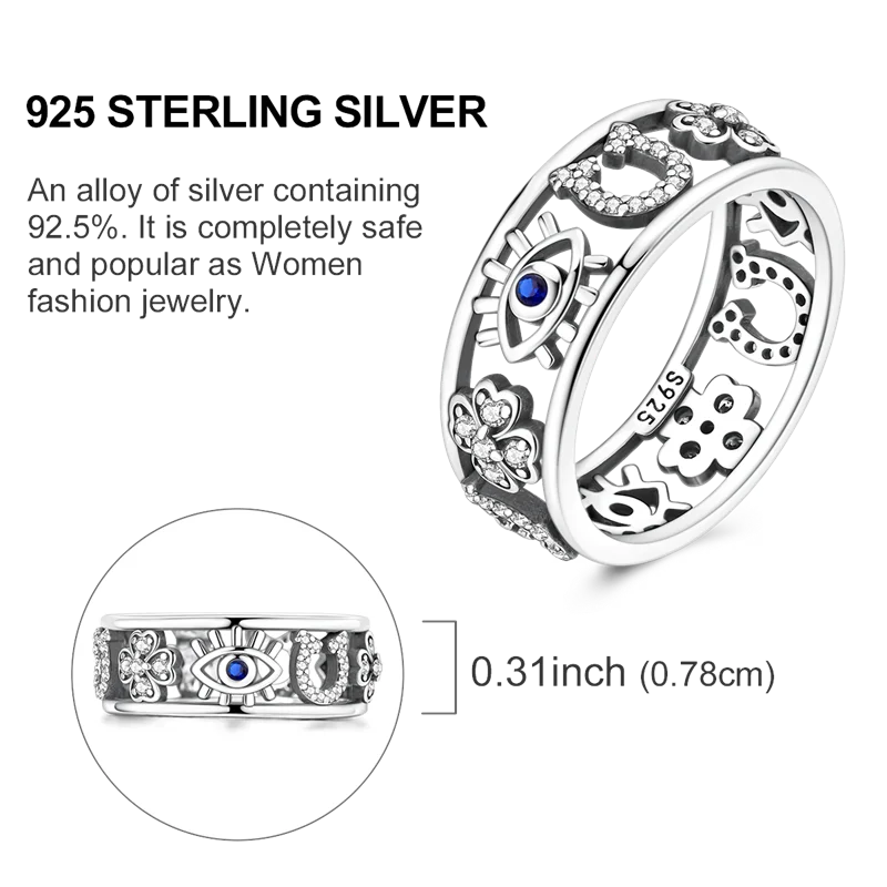Women's 925 Sterling Silver Devil's Eye Engagement Ring