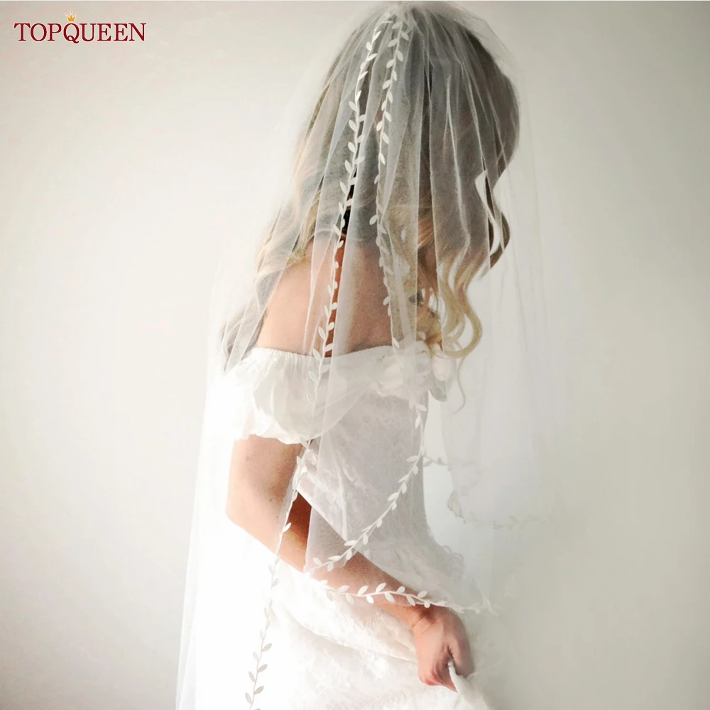 TOPQUEEN 신부 부드러운 더블 레이스 베일 블러셔, 흰색 우아한 대성당 웨딩 베일, 2024 웨딩 파티 액세서리, 빗 V141