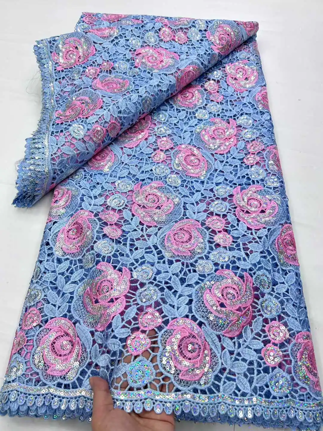 African Guipure Fabric 2025 High Quality Lace Nigerian Sequins Lace Fabric French Laces Fabrics For Party Dress Sewing
