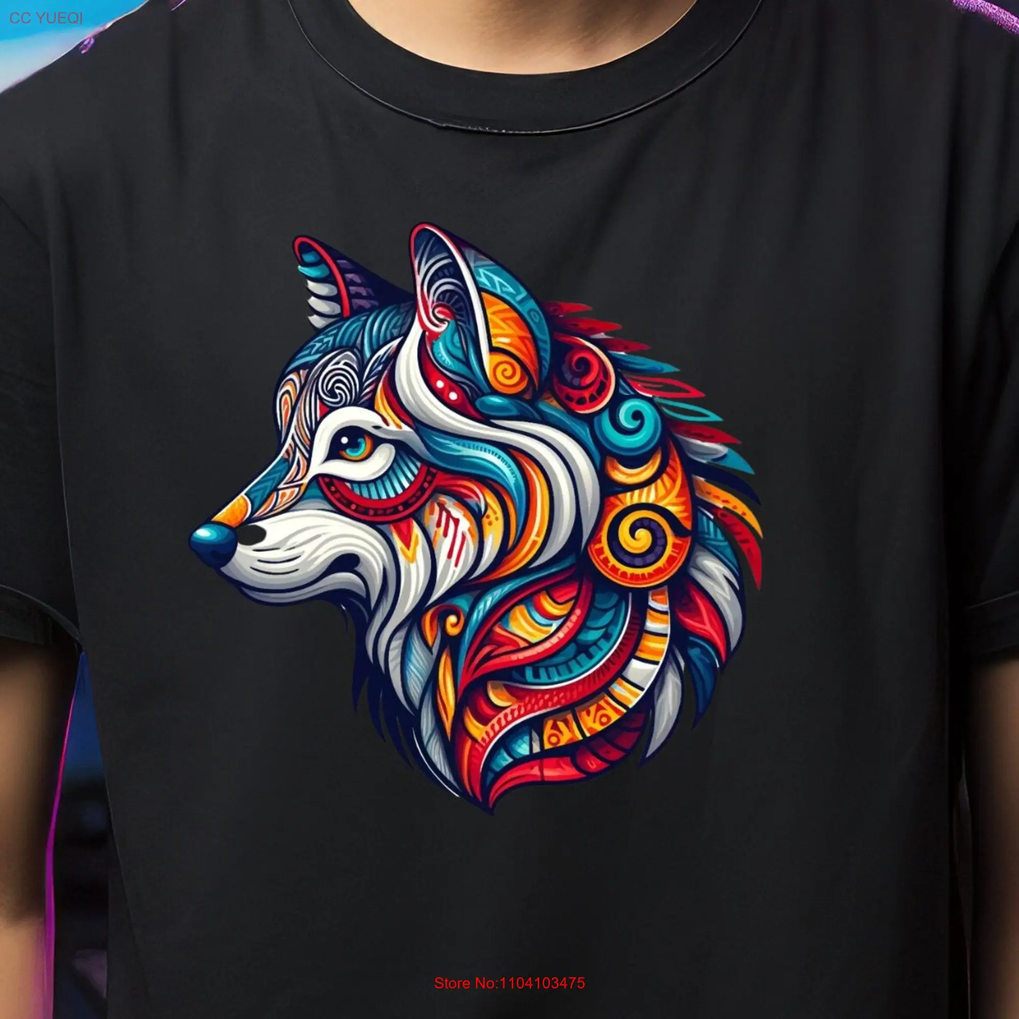 Colorful Wolf T Shirt Vibrant Artistic Design for Animal Lovers Unique and Trendy Stylish Wildlife  long or short sleeves