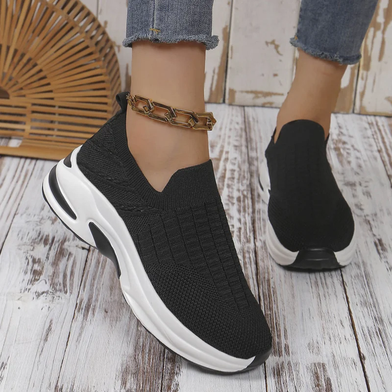 European and American Style Large Size Shoes Casual Mesh Slip-On Women's Shoes Thick Bottom Wedge Women's Shoes