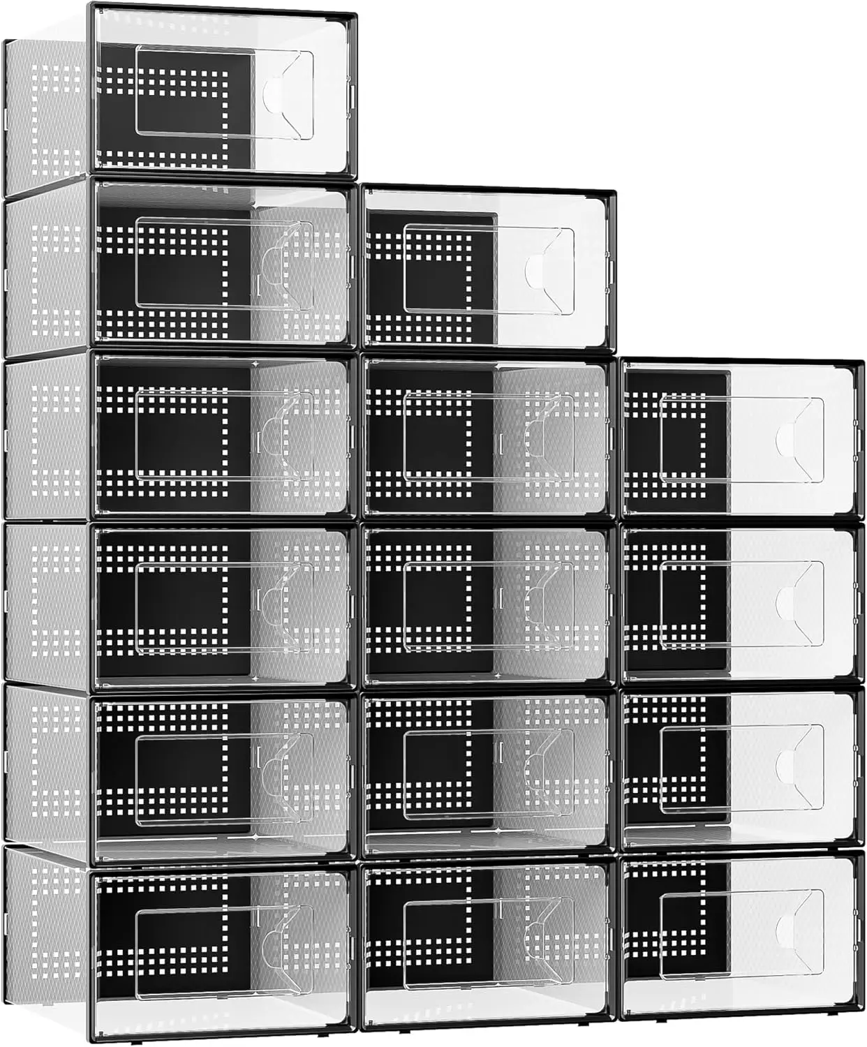 

15-Pack Clear Stackable Shoe Organizer Boxes, Interlocking Design for Closet Storage, Foldable with Lids